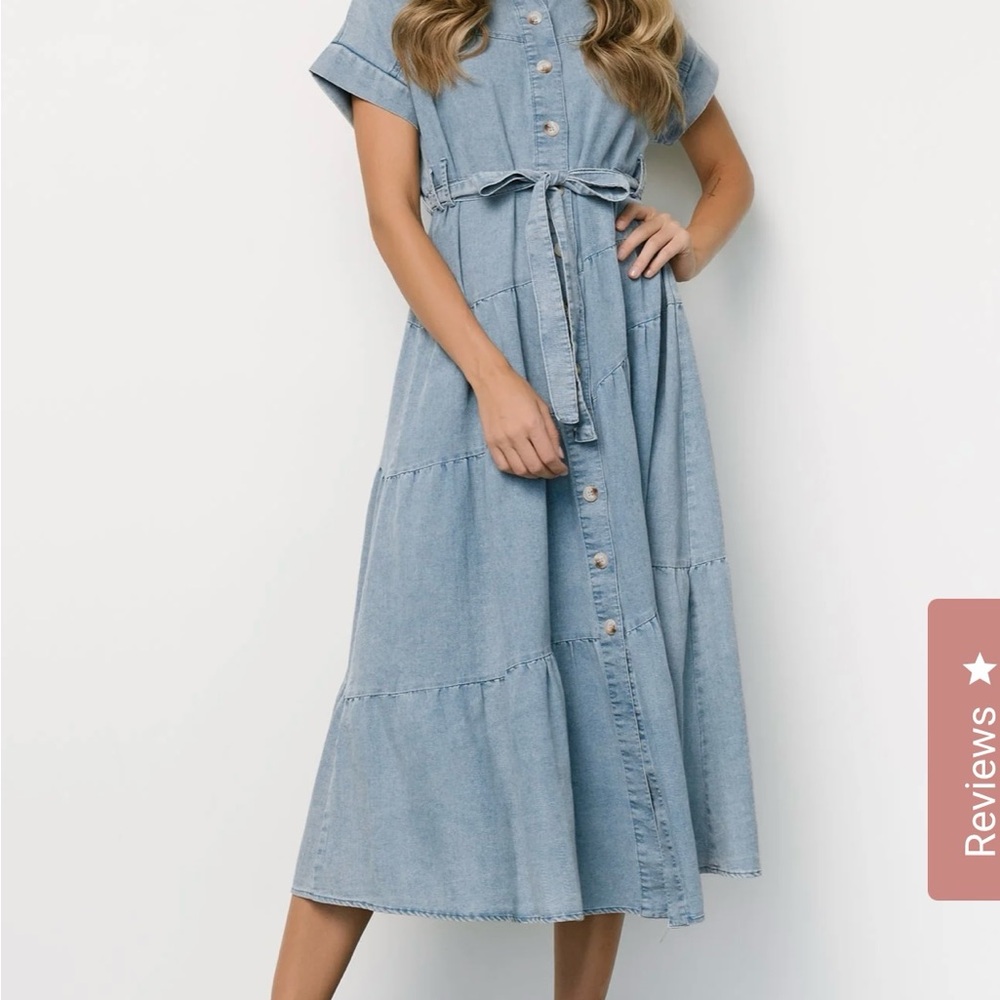 Blue Buttoned Tiered Midi Sundress